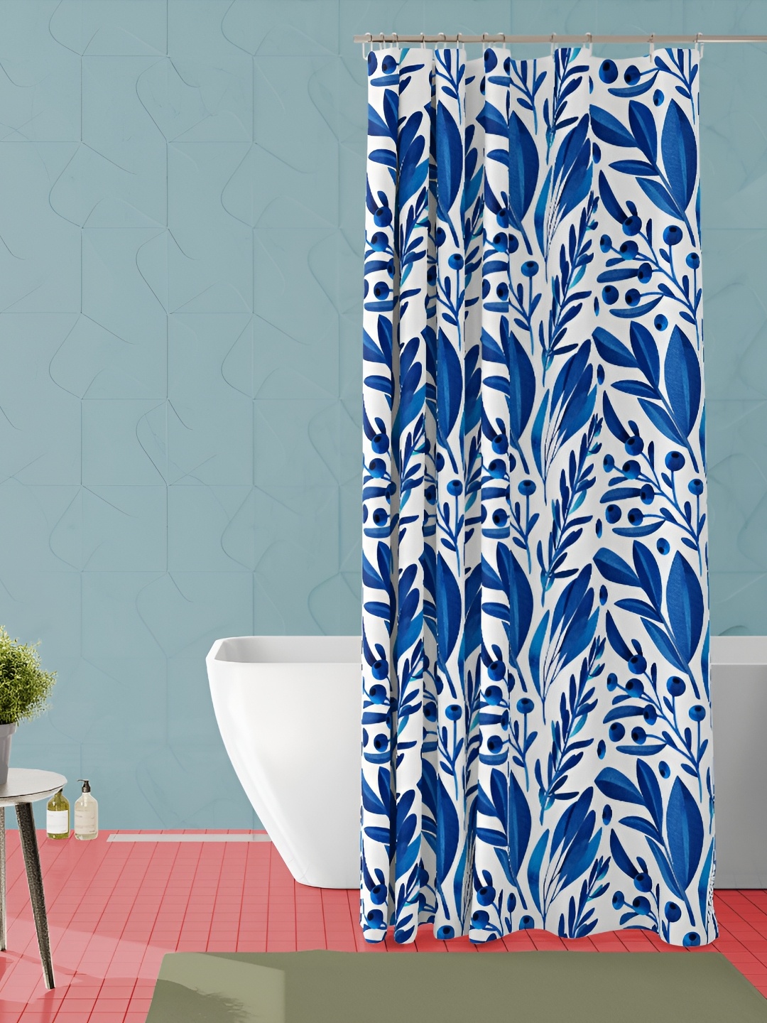 

ArtzFolio White & Blue Floral Printed Waterproof Polyester Shower Curtain