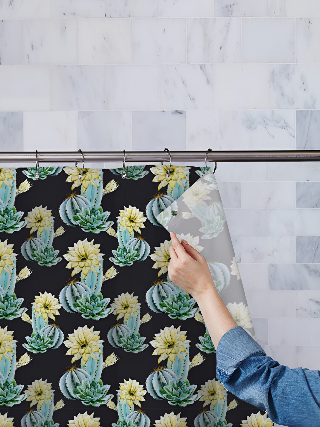

ArtzFolio Black & Yellow Floral Printed Waterproof Shower Curtain