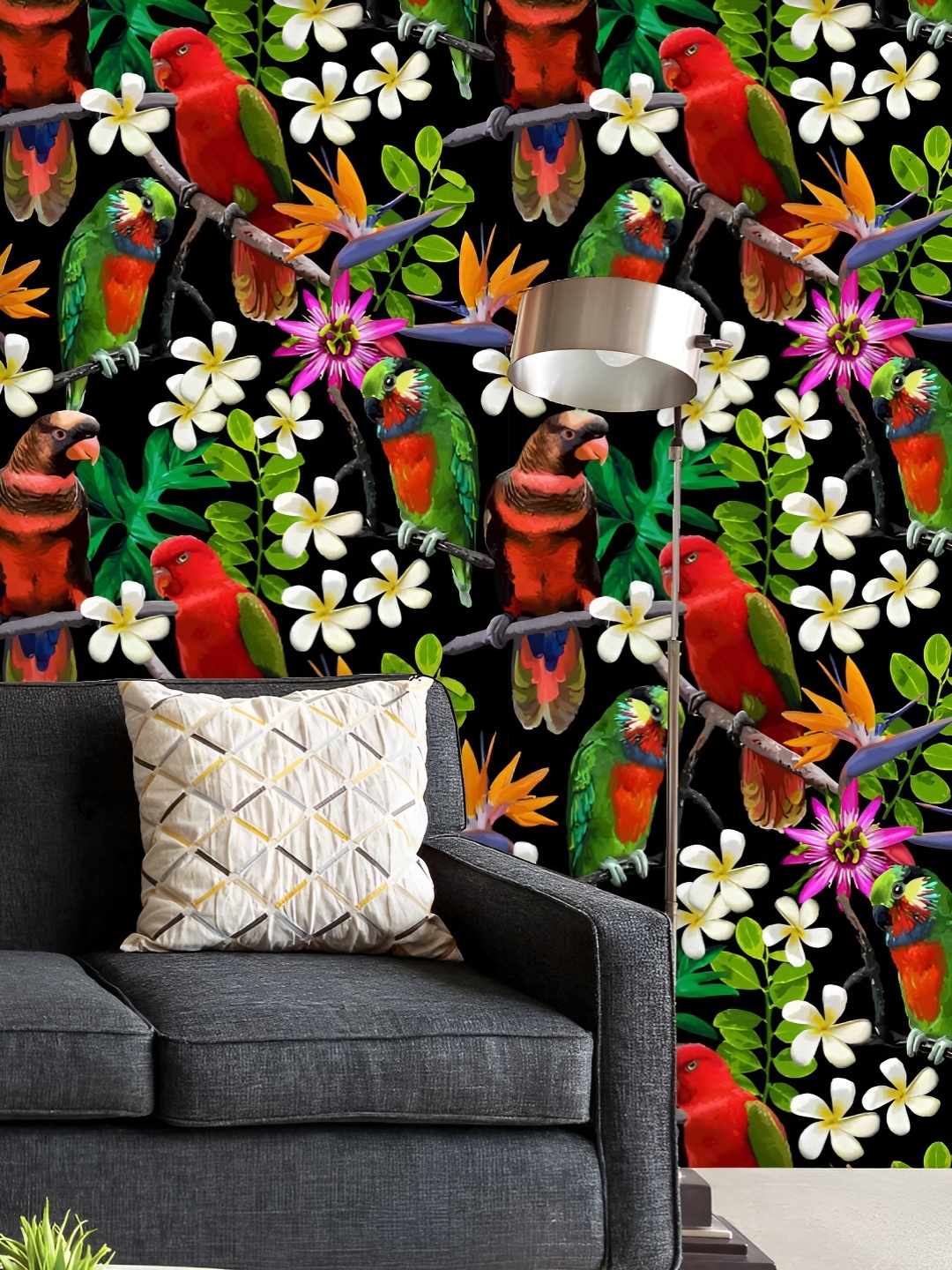 

ArtzFolio Printed UV-Resistant Anti-Bacterial Exotic Birds Beautiful Flowers Peel & Stick Wallpaper, Multi