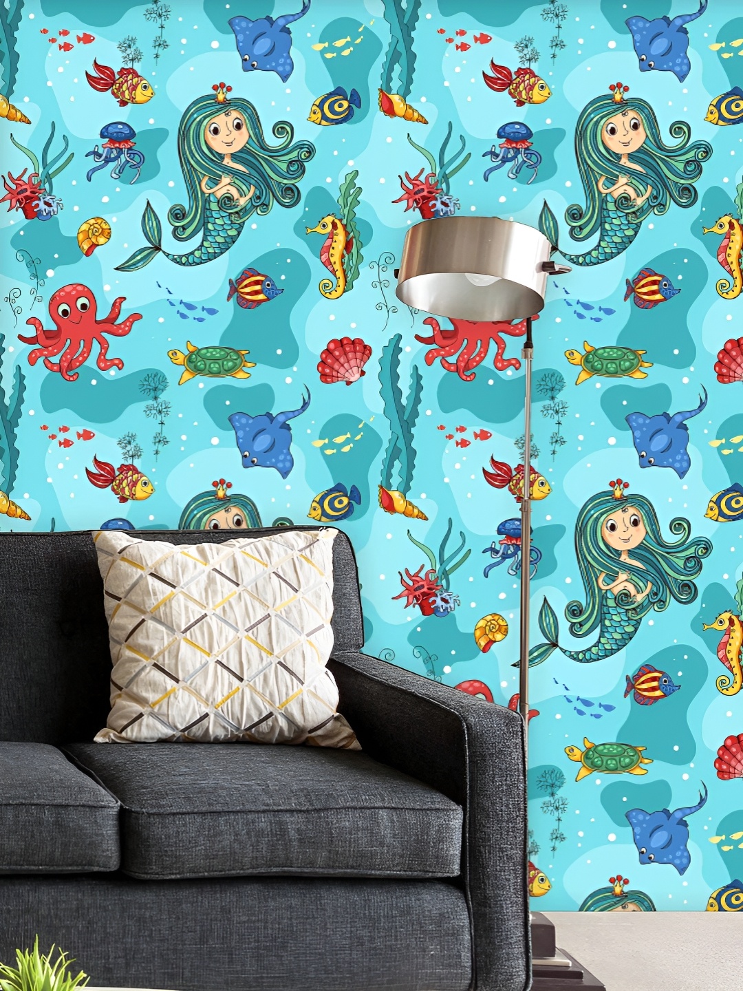 

ArtzFolio Printed UV-Resistant Anti-Bacterial Mermaid Princess Peel & Stick Wallpaper, Multi