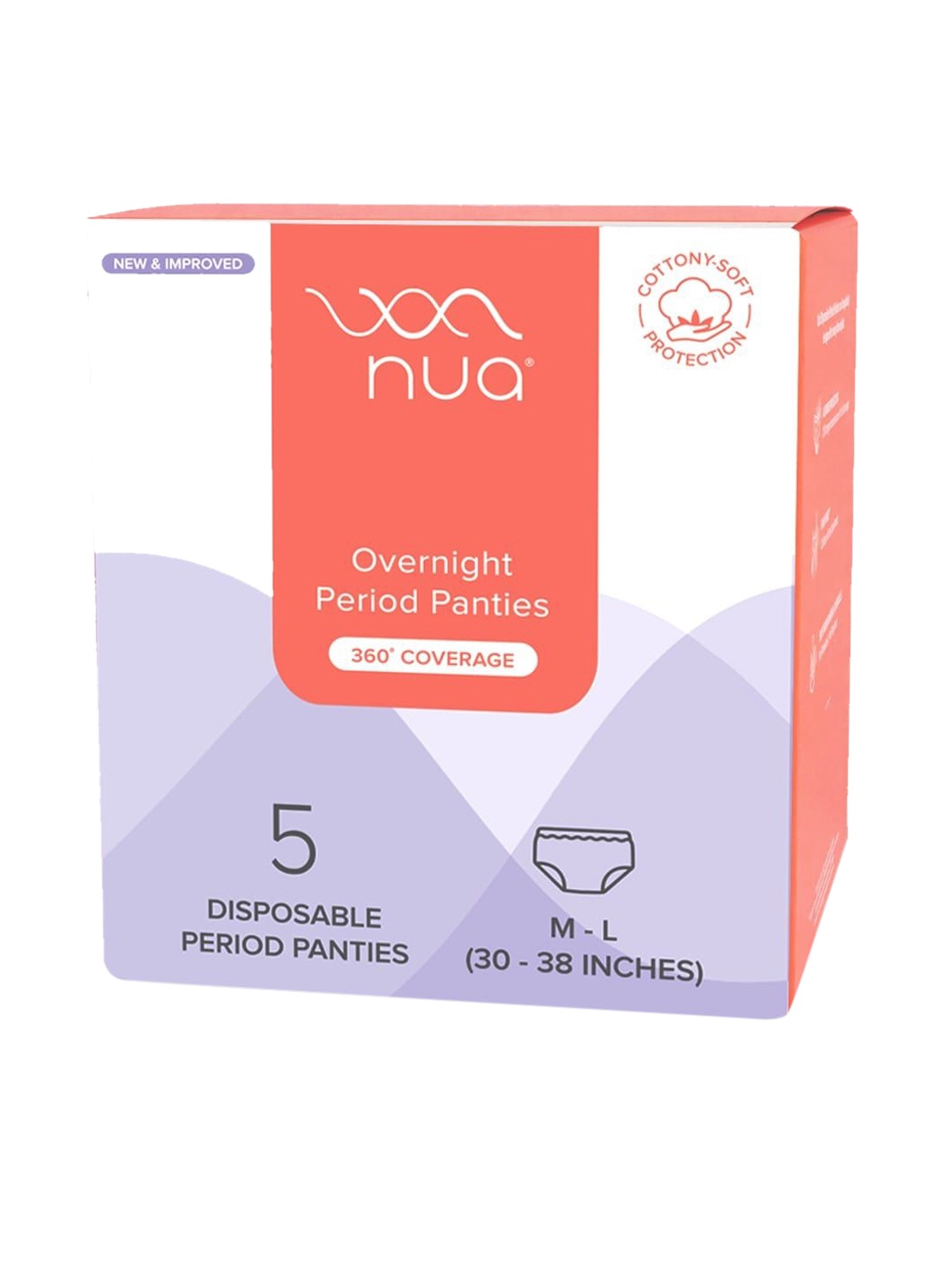 

Nua Overnight Disposable Period Panties M-L - 360 Degree Coverage - 5 Panties, White