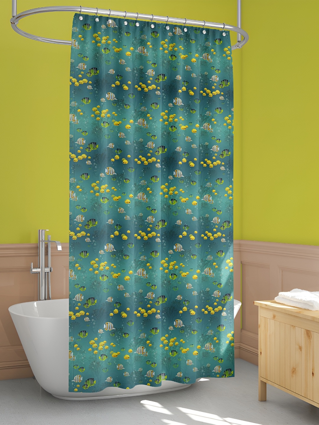 

ArtzFolio Green & Yellow Fish Printed Waterproof Shower Curtains