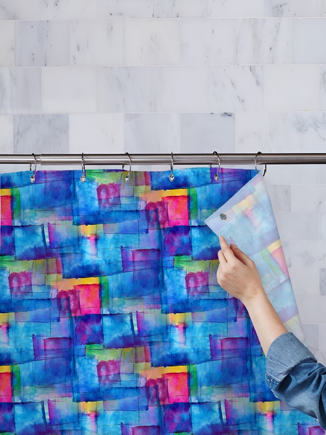 

ArtzFolio Blue & Pink Abstract Printed Waterproof Shower Curtain