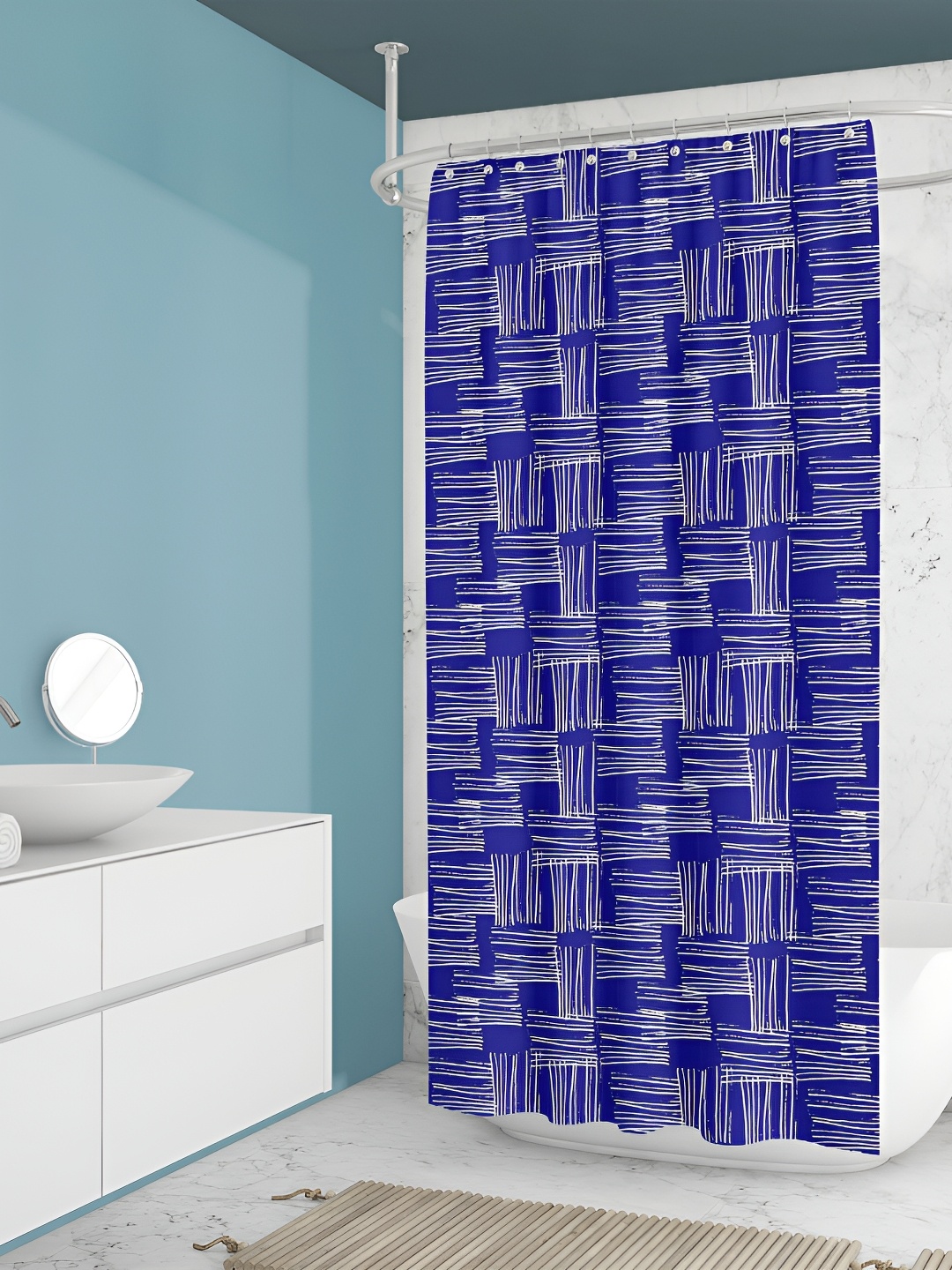 

ArtzFolio White & Blue Printed Waterproof Shower Curtain