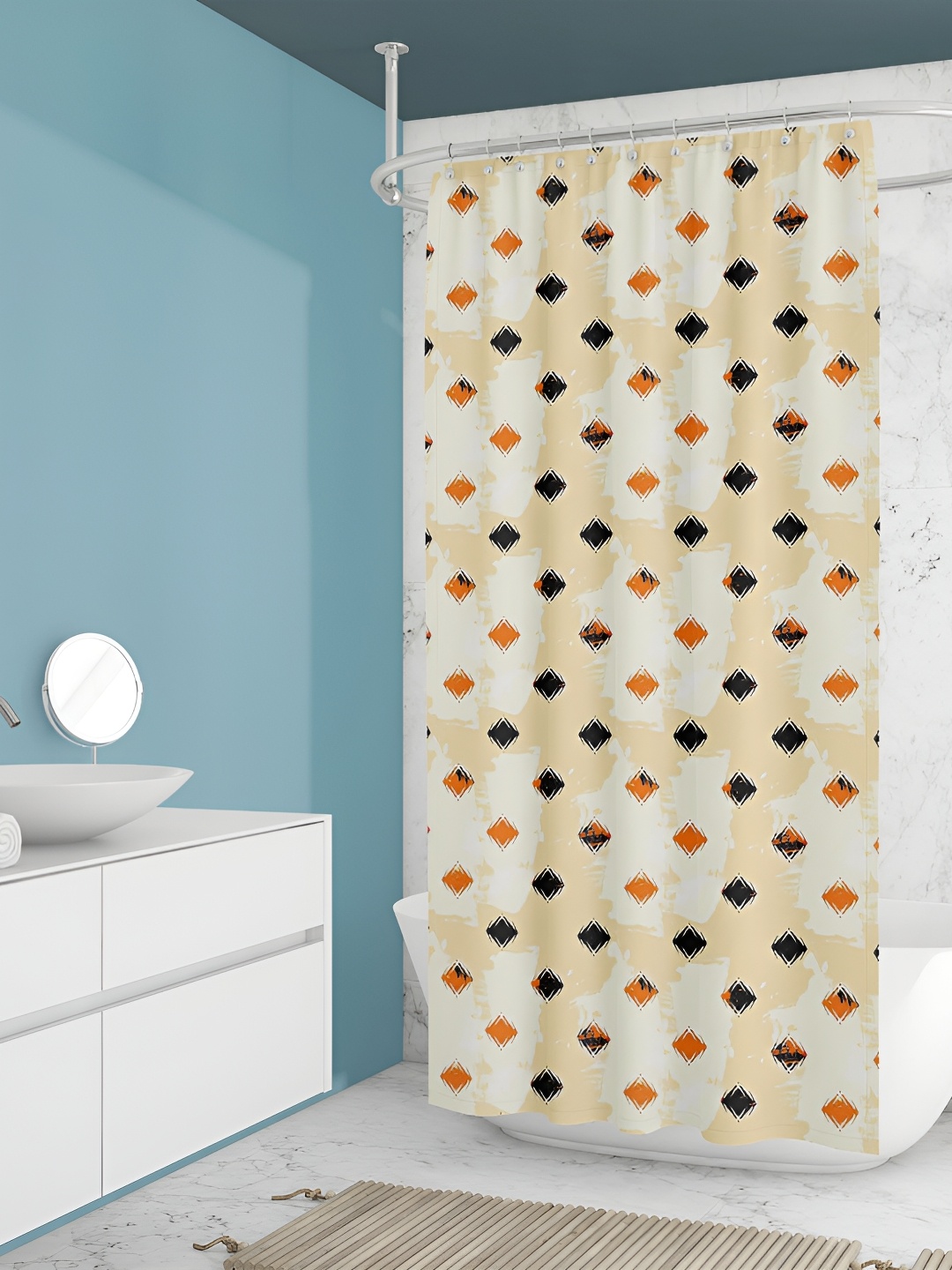 

ArtzFolio Beige & Black Printed Waterproof Shower Curtain