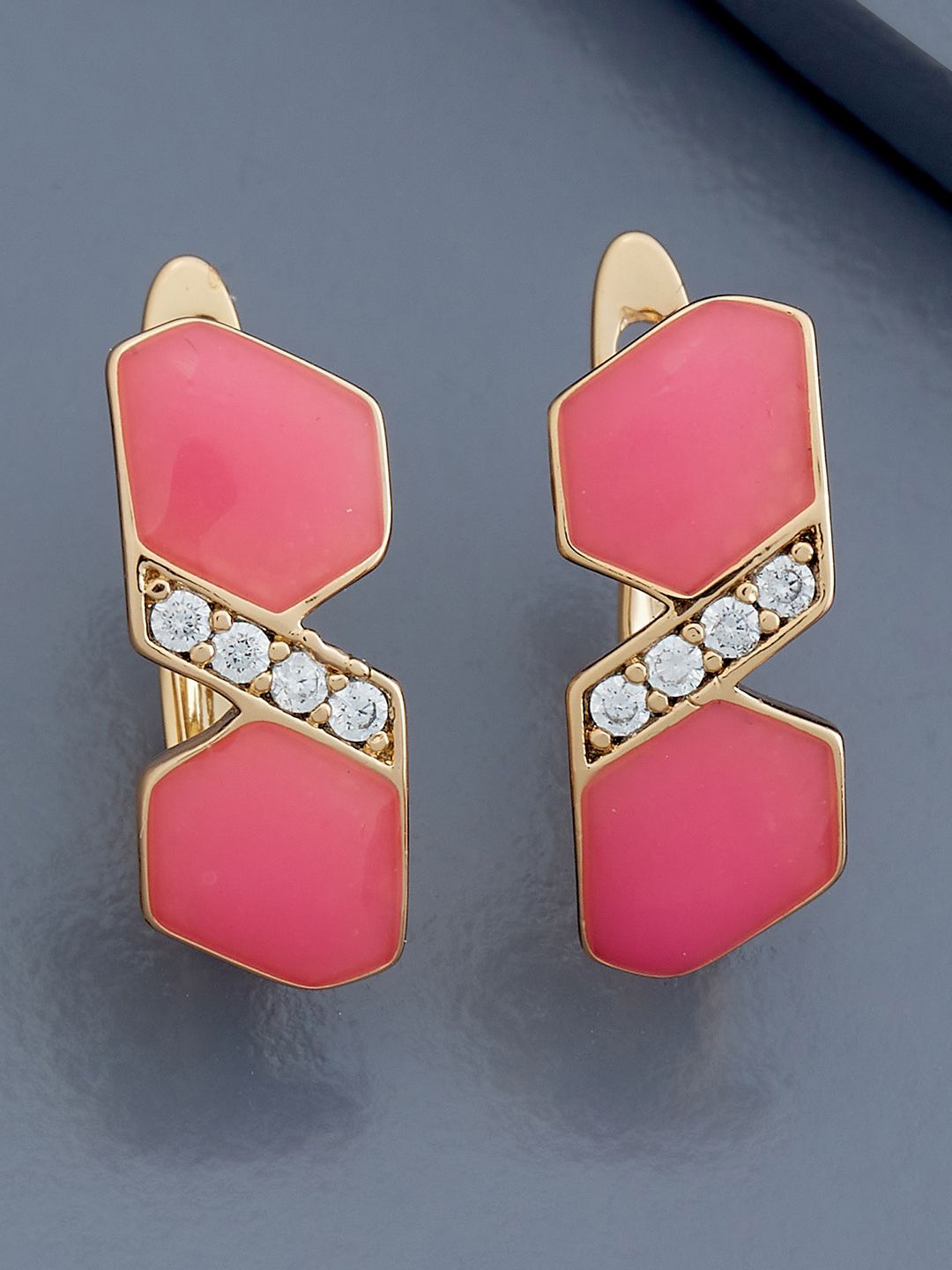 

Kushal's Fashion Jewellery Rose Gold-Plated Zircon Geometric Hoop Earrings