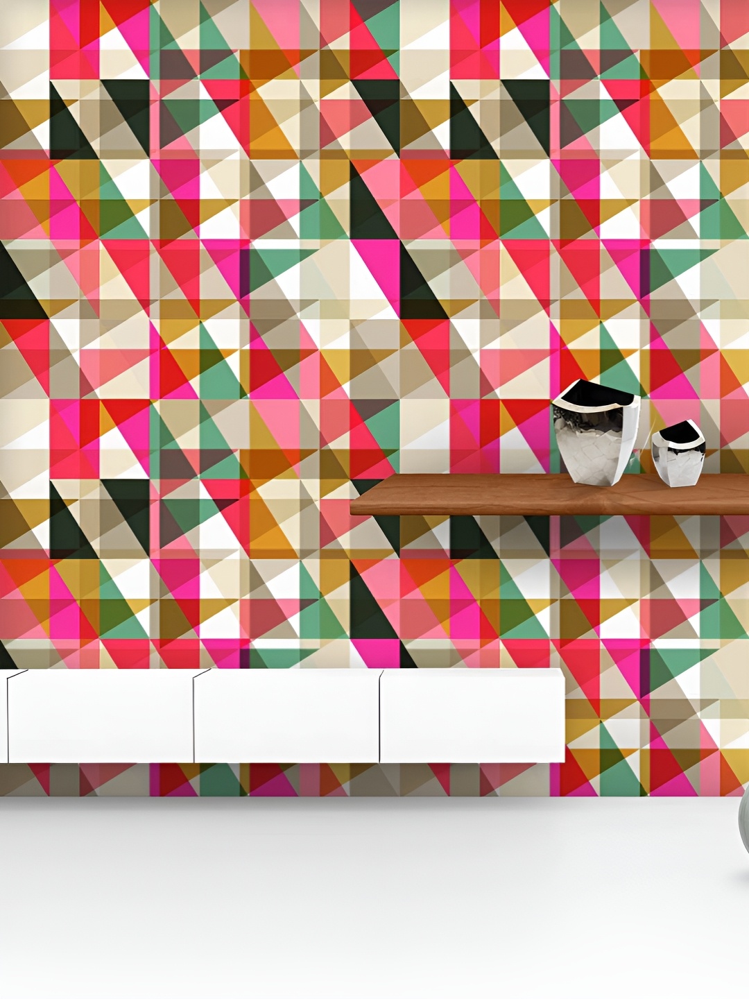 

ArtzFolio Printed UV-Resistant Anti-Bacterial Retro Triangle Peel & Stick Wallpaper, Multi