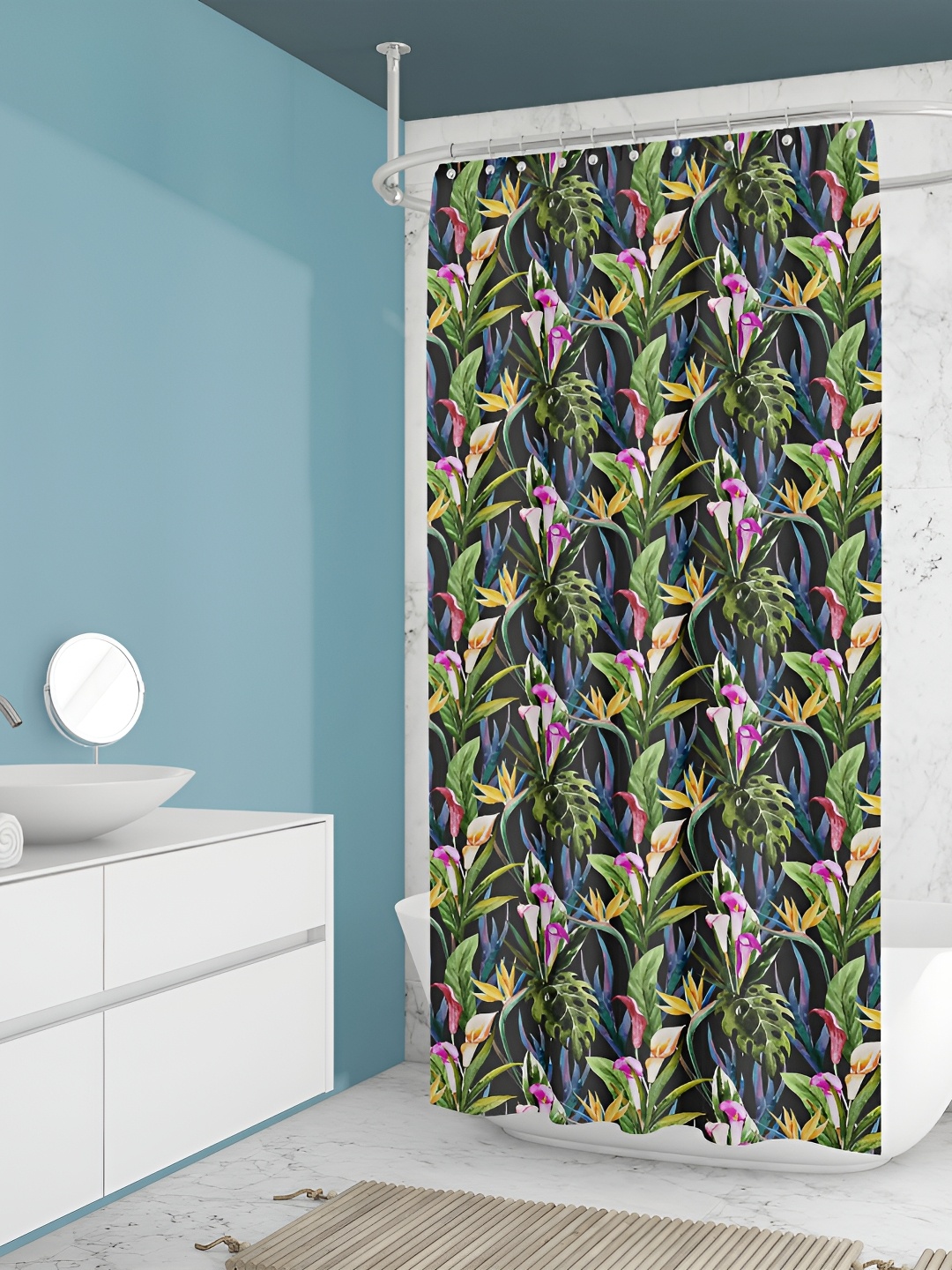 

ArtzFolio Black & Green Printed Waterproof Shower Curtain