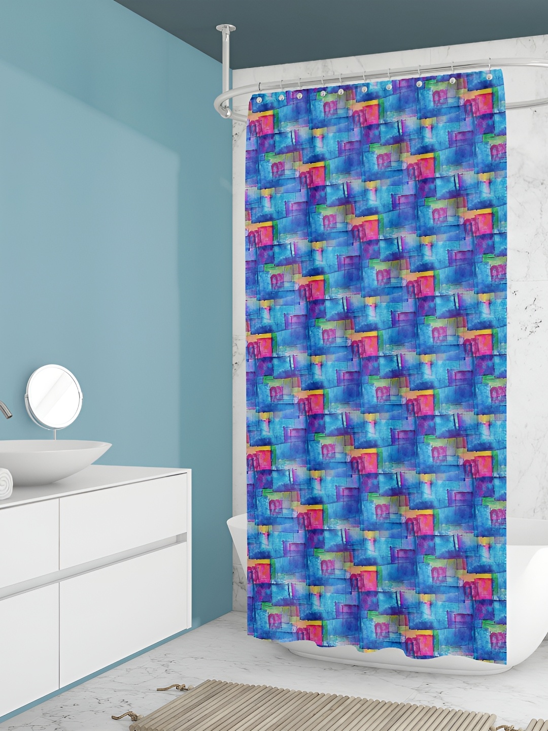 

ArtzFolio Blue & Pink Printed Water Proof Shower Curtain
