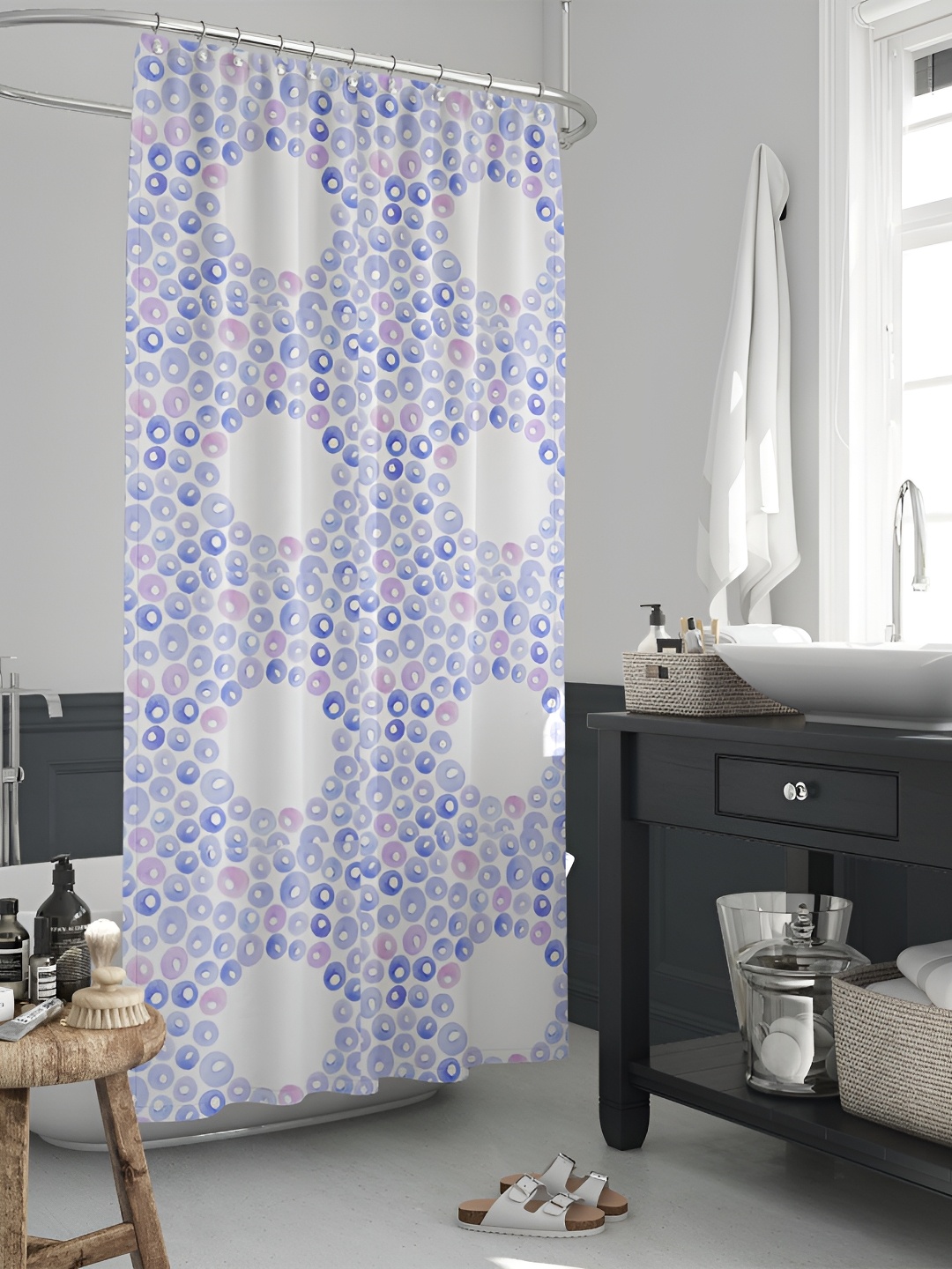 

ArtzFolio Blue & White Printed Waterproof Shower Curtain