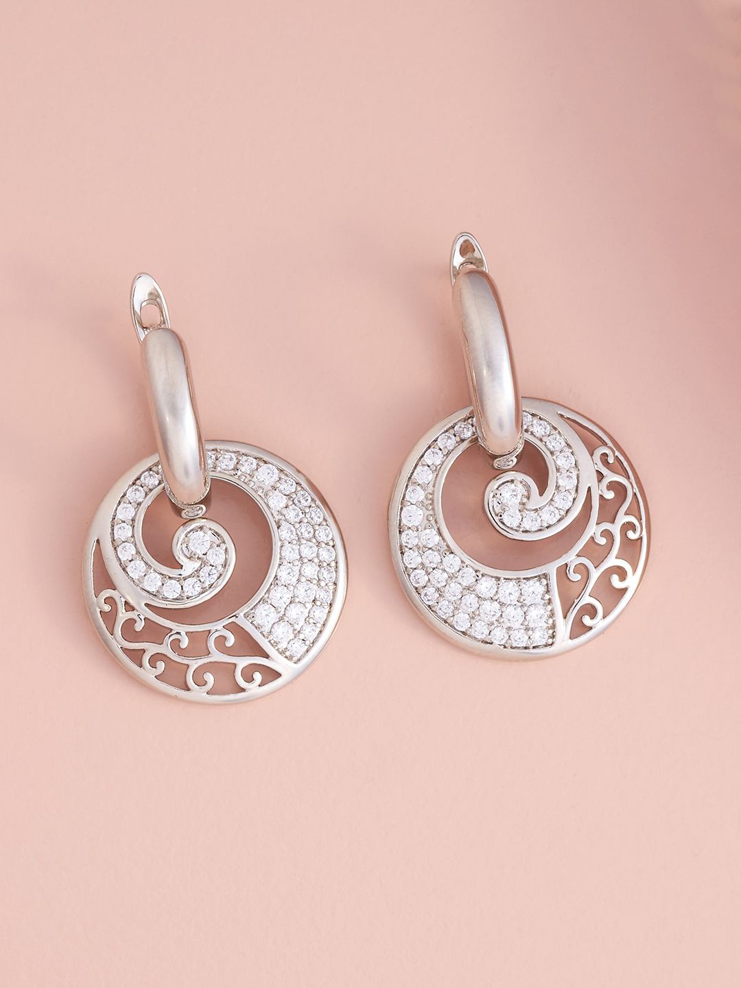 

Kushal's Fashion Jewellery Rhodium-Plated Zircon Circular Hoop Earrings, Silver