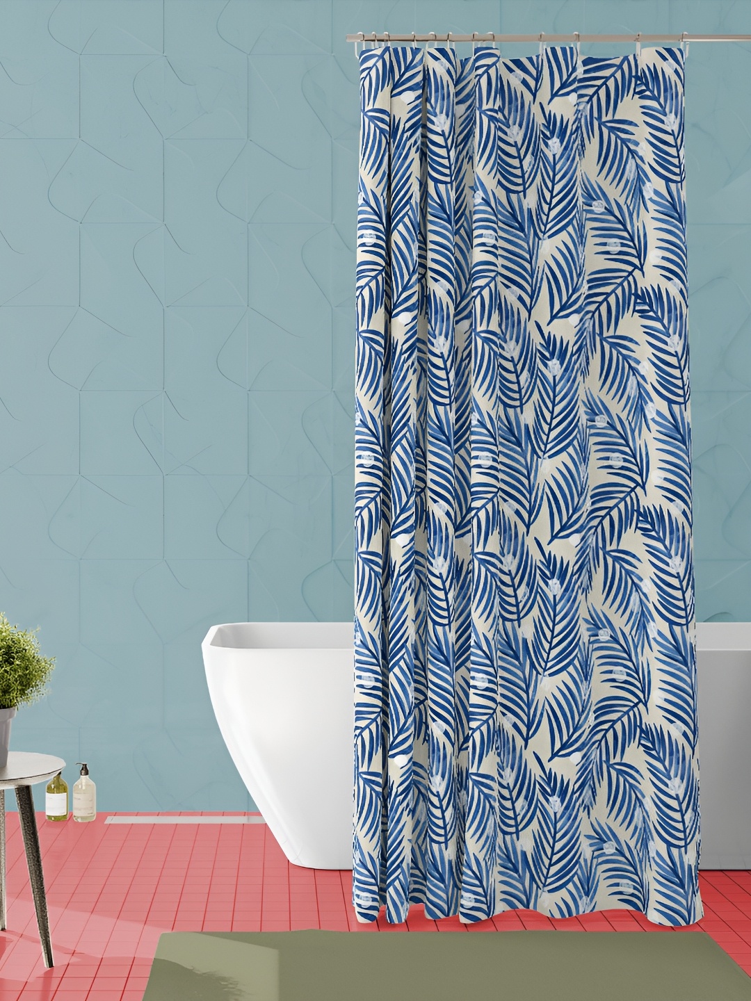 

ArtzFolio White & Blue Floral Printed Waterproof Shower Curtain