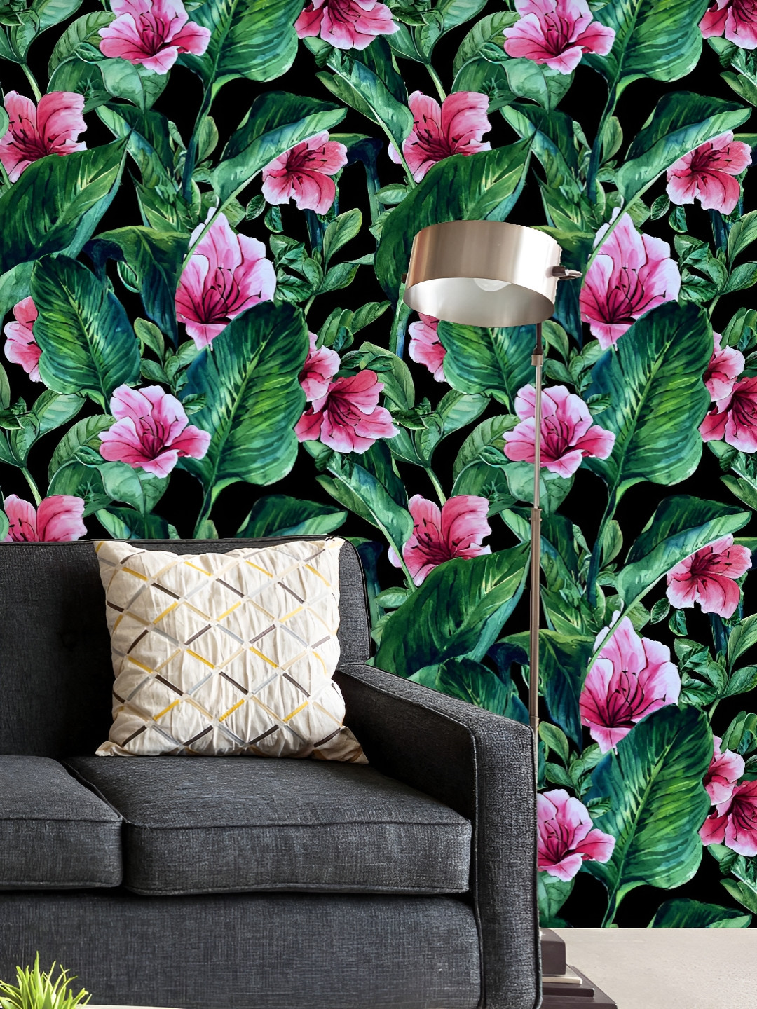 

ArtzFolio Printed UV-Resistant Anti-Bacterial Tropical Leaves Hibiscus Flowers Peel & Stick Wallpaper, Multi