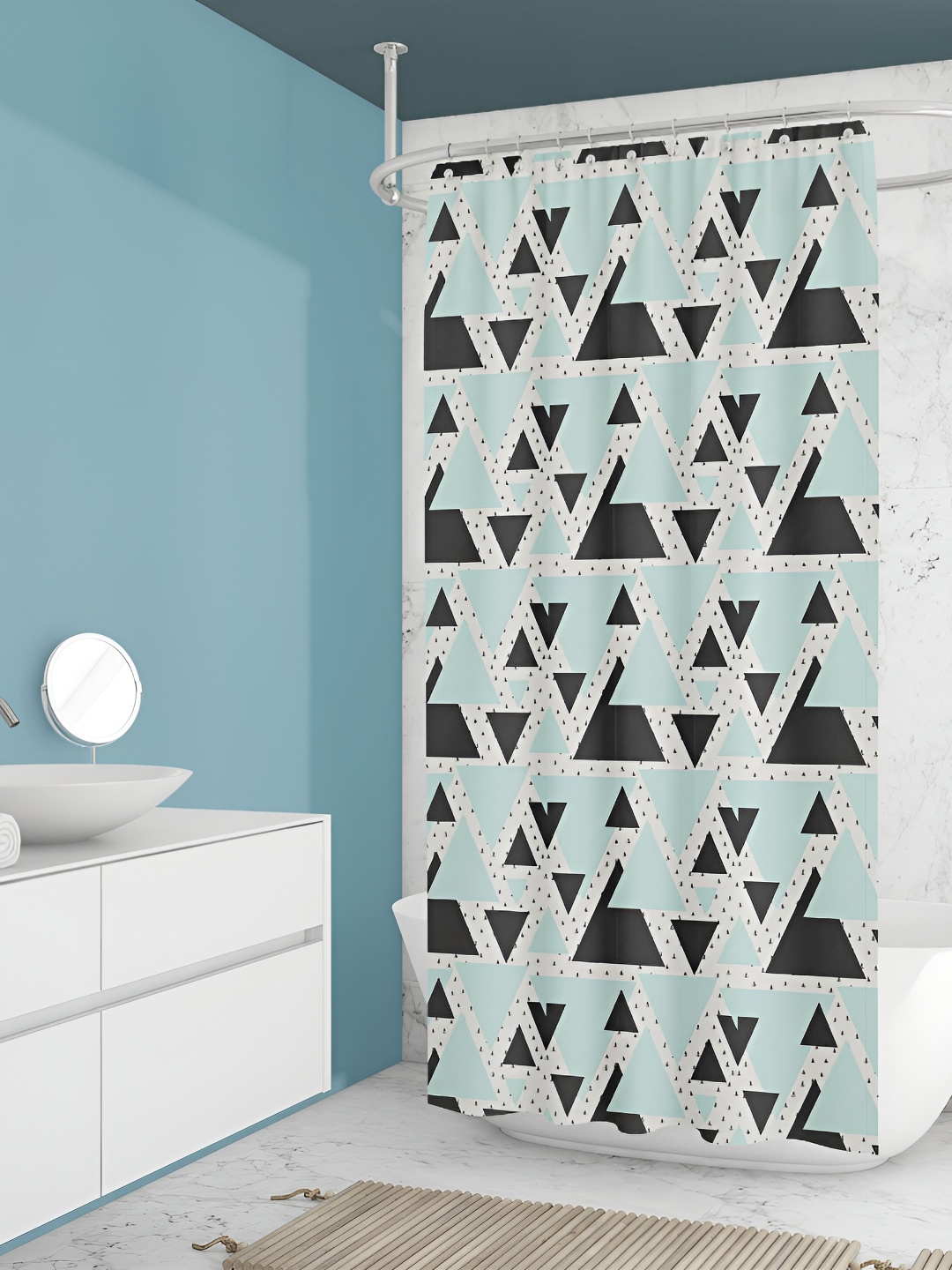 

ArtzFolio Blue & Black Printed Waterproof Shower Curtain