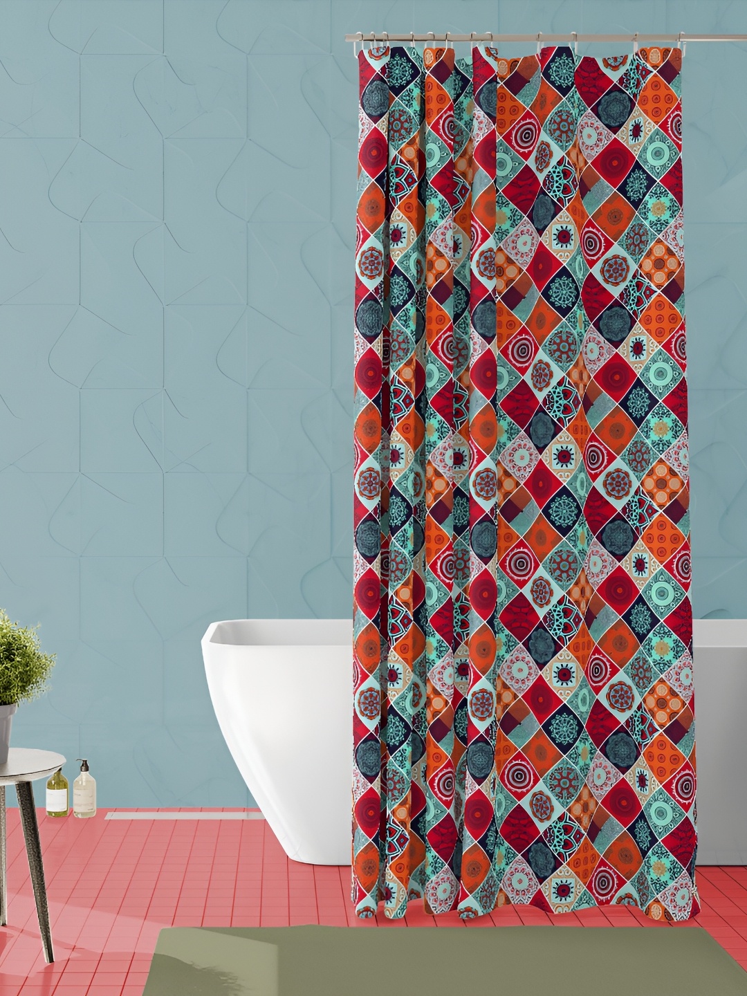 

ArtzFolio Orange & Red Geometric Printed Waterproof Shower Curtain