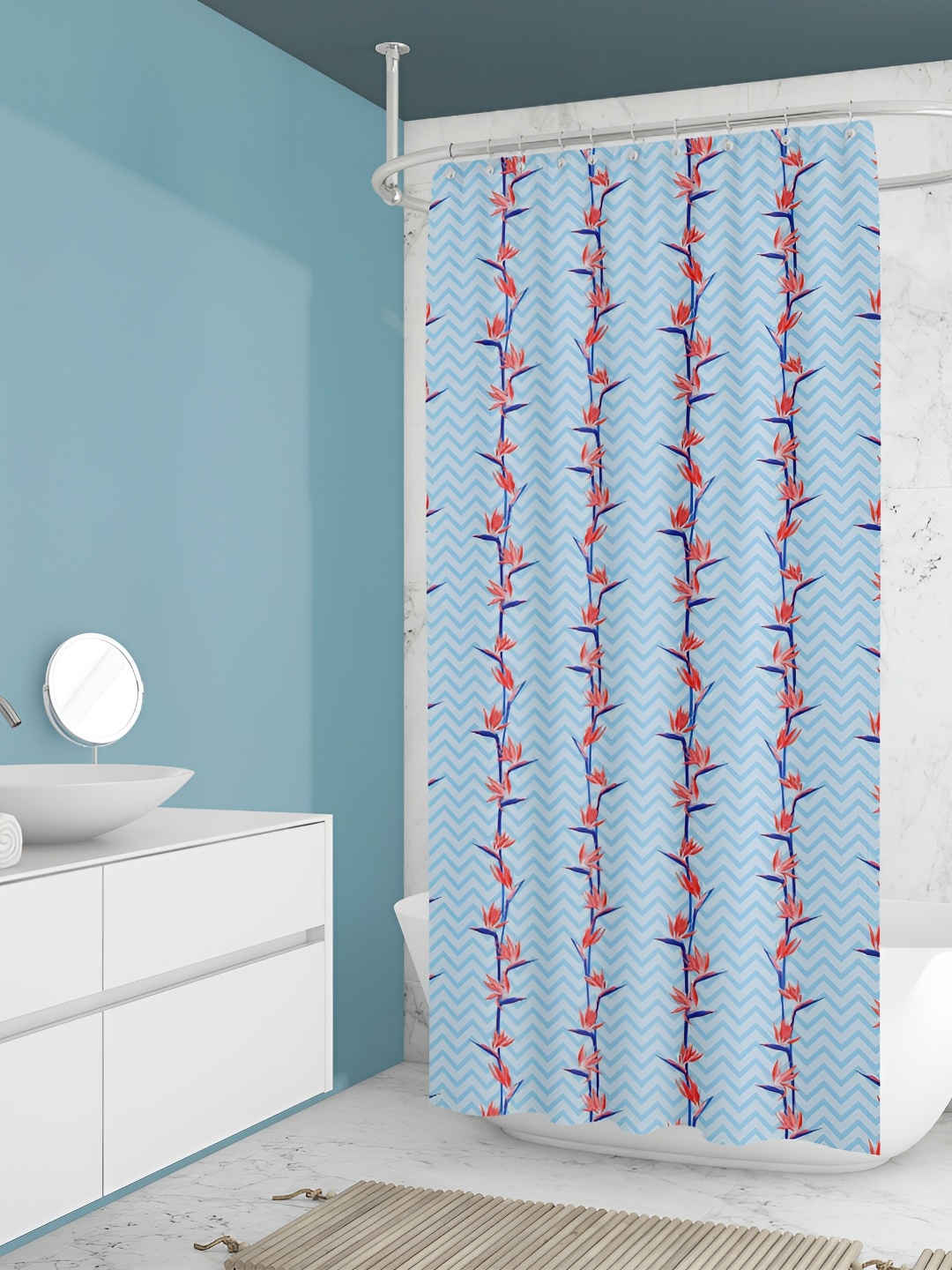 

ArtzFolio Blue & Red Geometric Printed Waterproof Shower Curtain