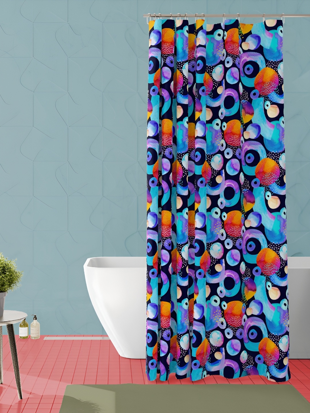 

ArtzFolio Blue & Black Printed Waterproof Shower Curtain