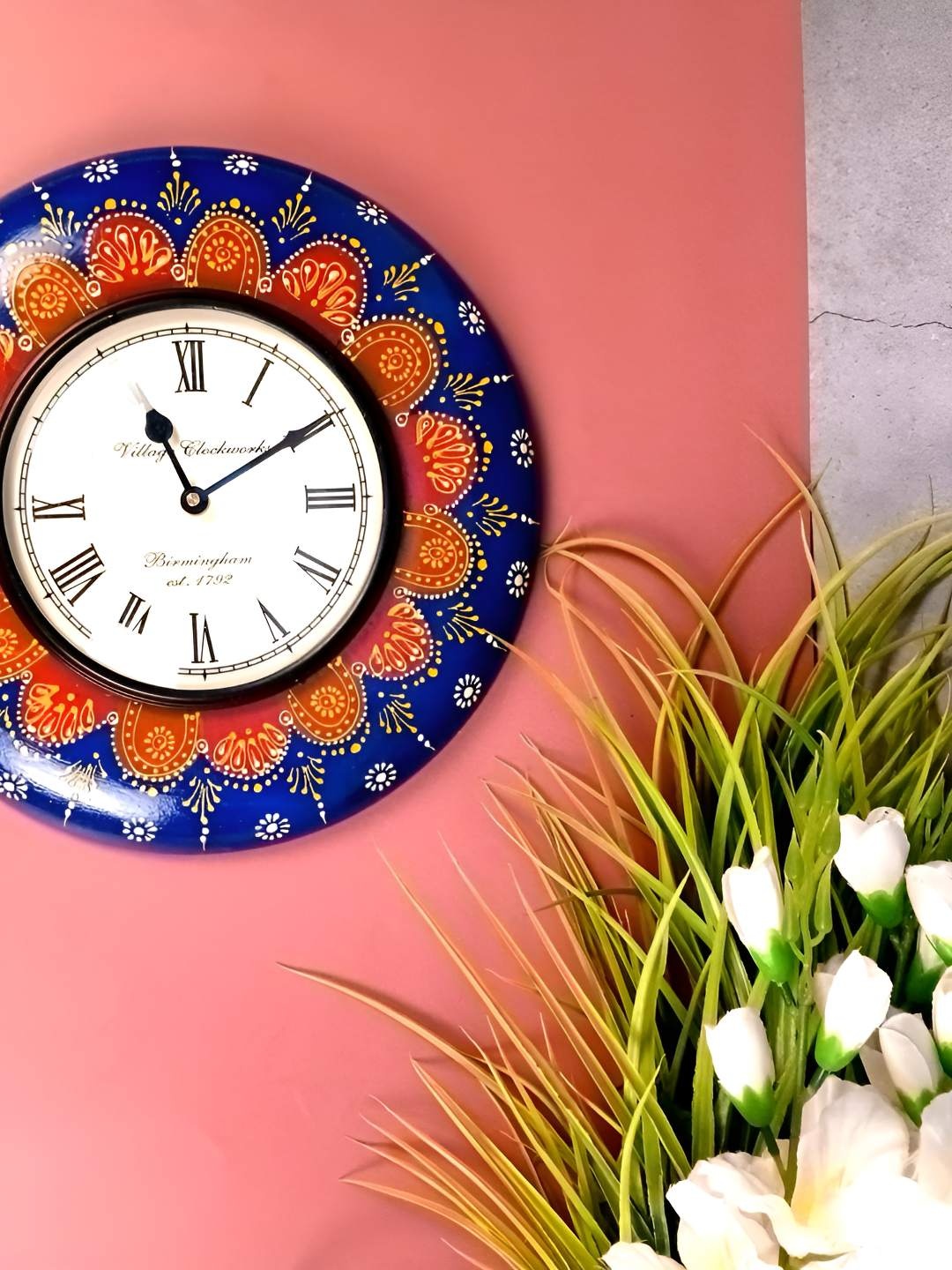 

apka mart Blue & White Printed Traditional Wall Clock