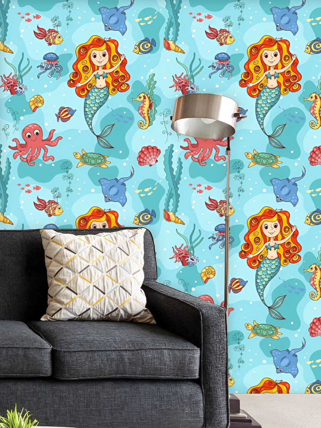 

ArtzFolio Printed UV-Resistant Anti-Bacterial Cartoon Mermaid Peel & Stick Wallpaper, Multi