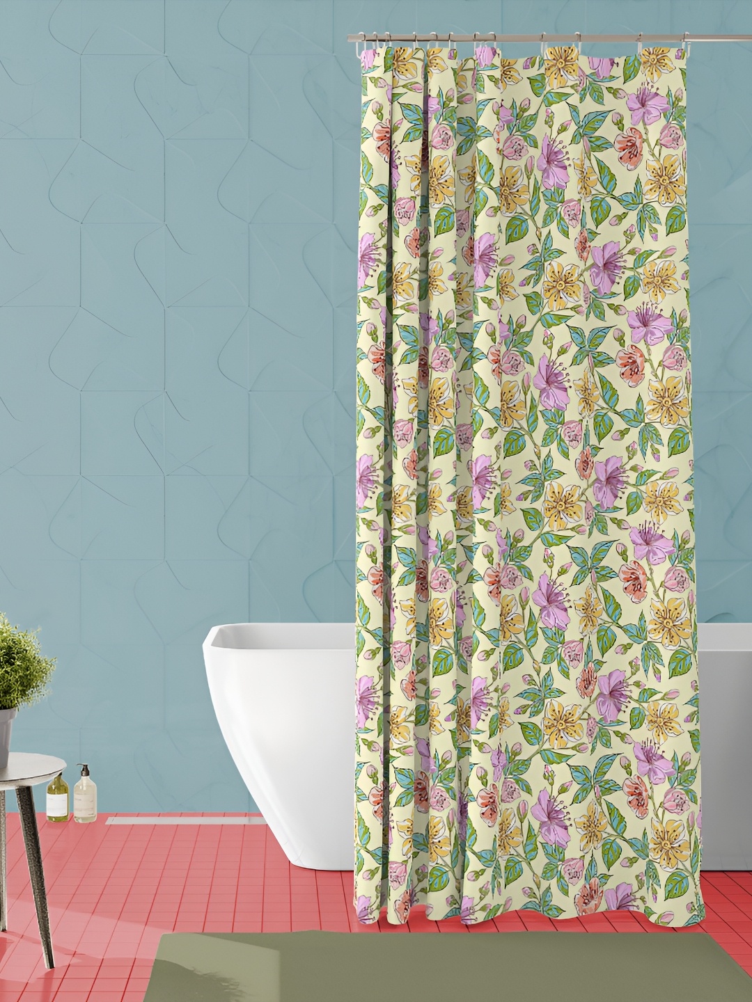 

ArtzFolio Cream & Pink Printed Waterproof Shower Curtain