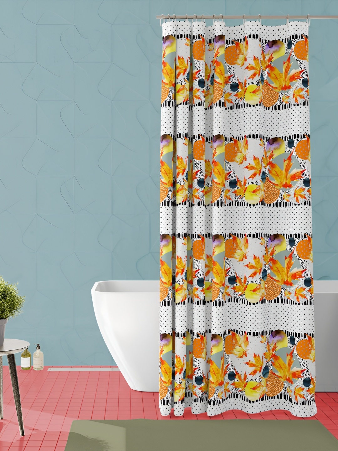 

ArtzFolio White & Orange Printed Waterproof Shower Curtain