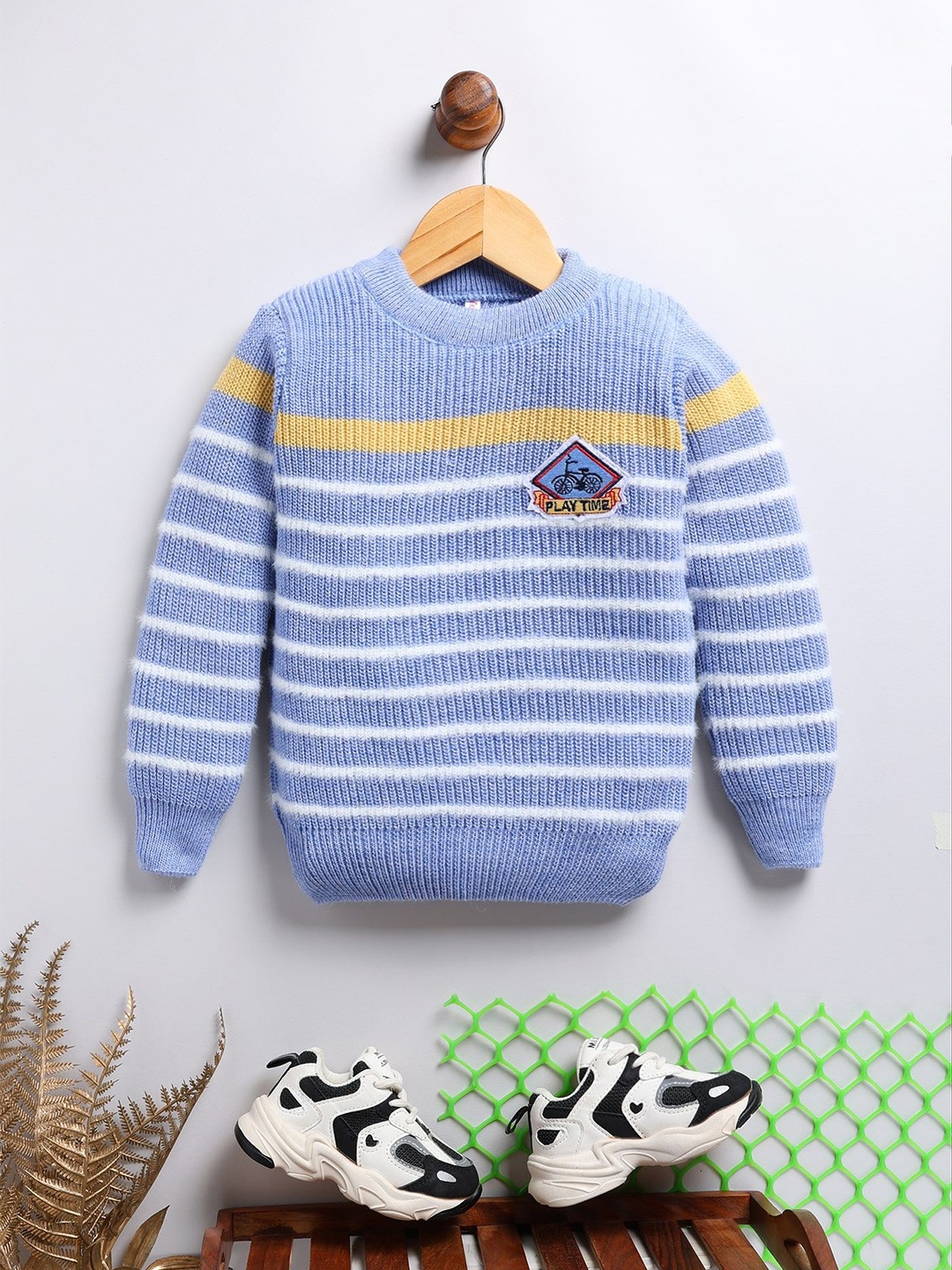 

Toonyport Kids Striped Long Sleeves Woollen Pullover, Blue