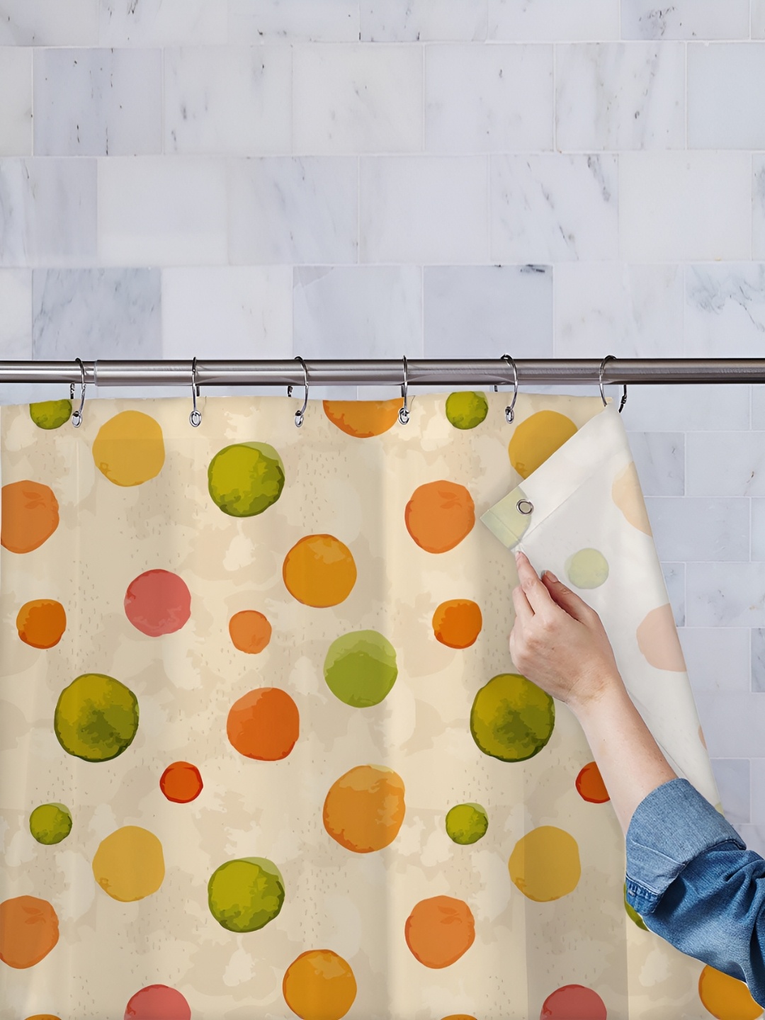 

ArtzFolio Green & Cream-Colored Printed Waterproof Shower Curtain