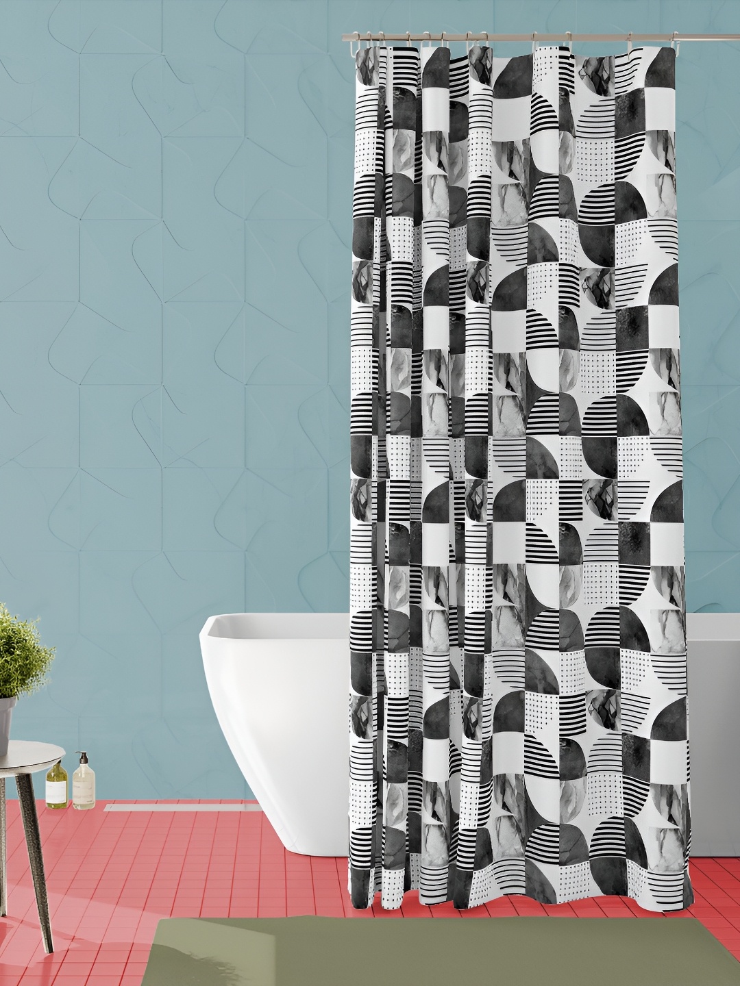 

ArtzFolio Black and Grey Geometric Printed Waterproof Shower Curtain