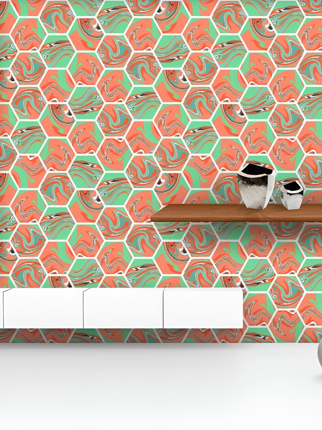 

ArtzFolio Printed UV-Resistant Anti-Bacterial Geometric Hexagon Peel & Stick Wallpaper, Multi