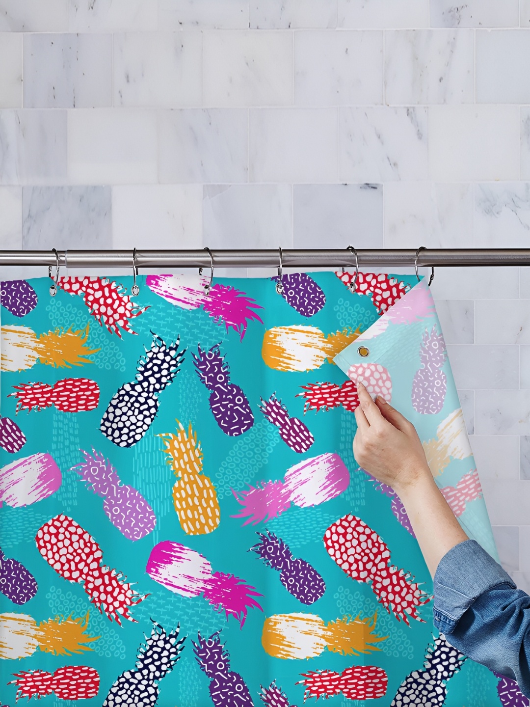 

ArtzFolio Blue & Pink Printed Waterproof Shower Curtain