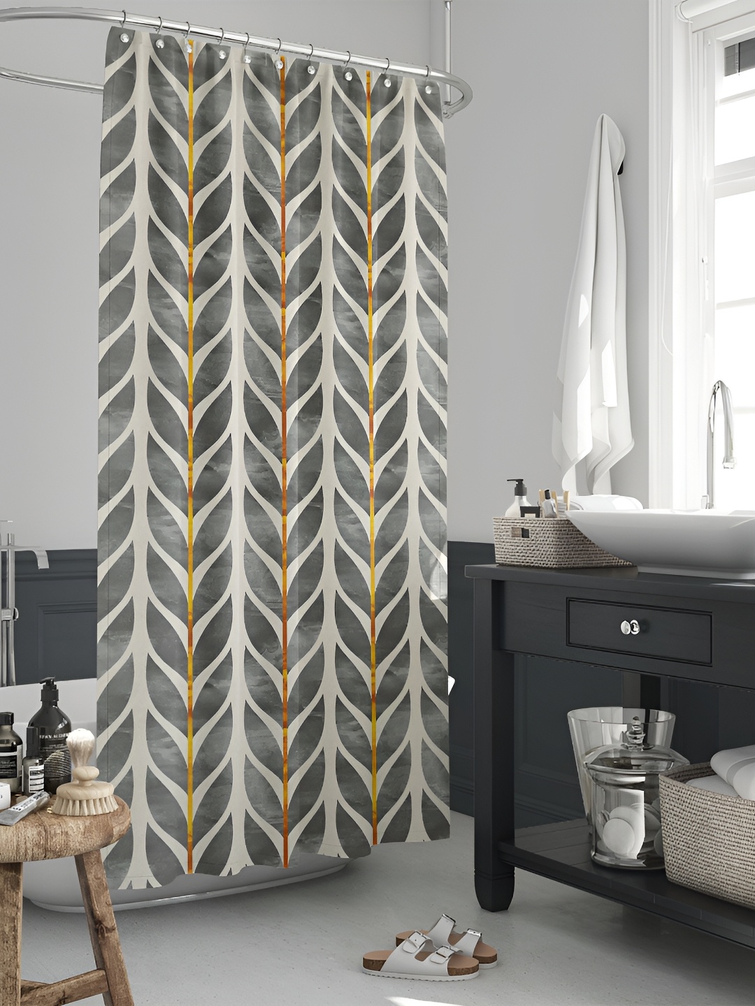 

ArtzFolio Beige & Grey Printed Waterproof Shower Curtain