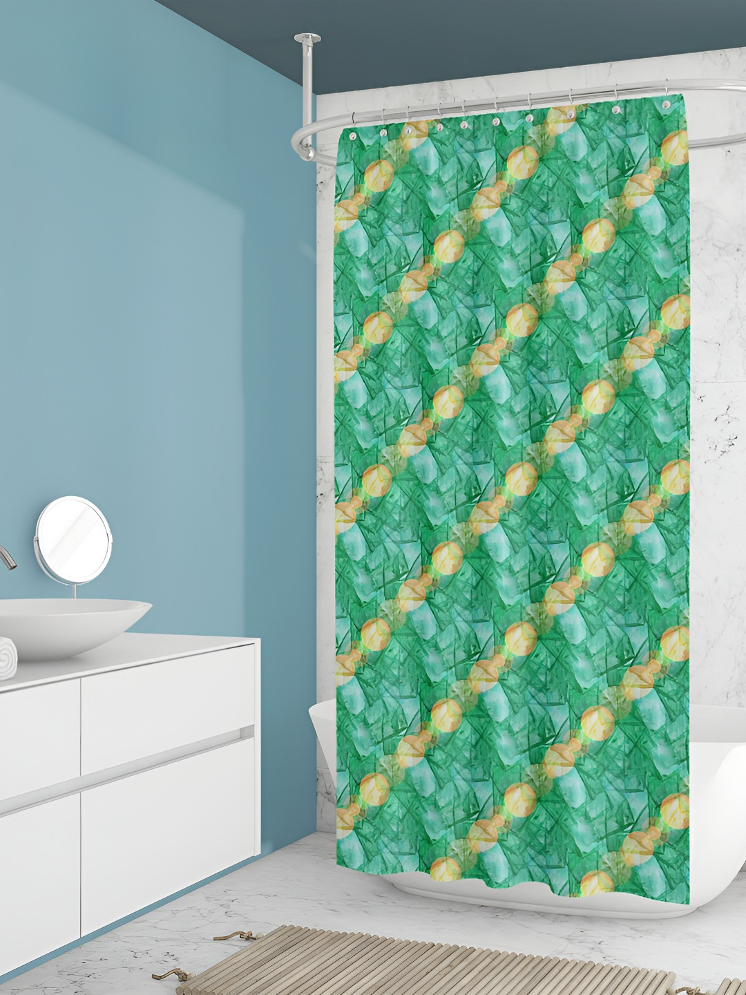 

ArtzFolio Green & Yellow Geometric Printed Waterproof Shower Curtain
