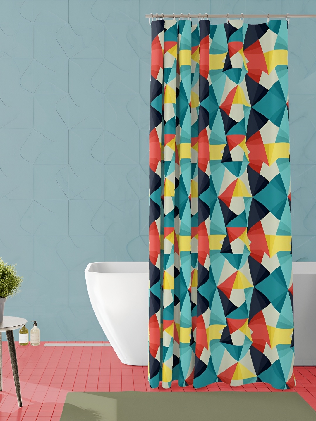 

ArtzFolio Teal Blue & Yellow Printed Water Proof Shower Curtain