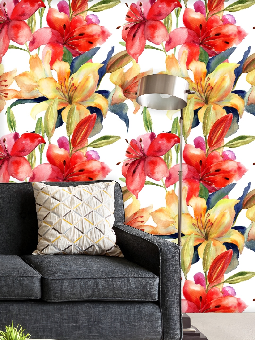 

ArtzFolio Printed UV-Resistant Anti-Bacterial Watercolor Lily Flowers Peel & Stick Wallpaper, Multi