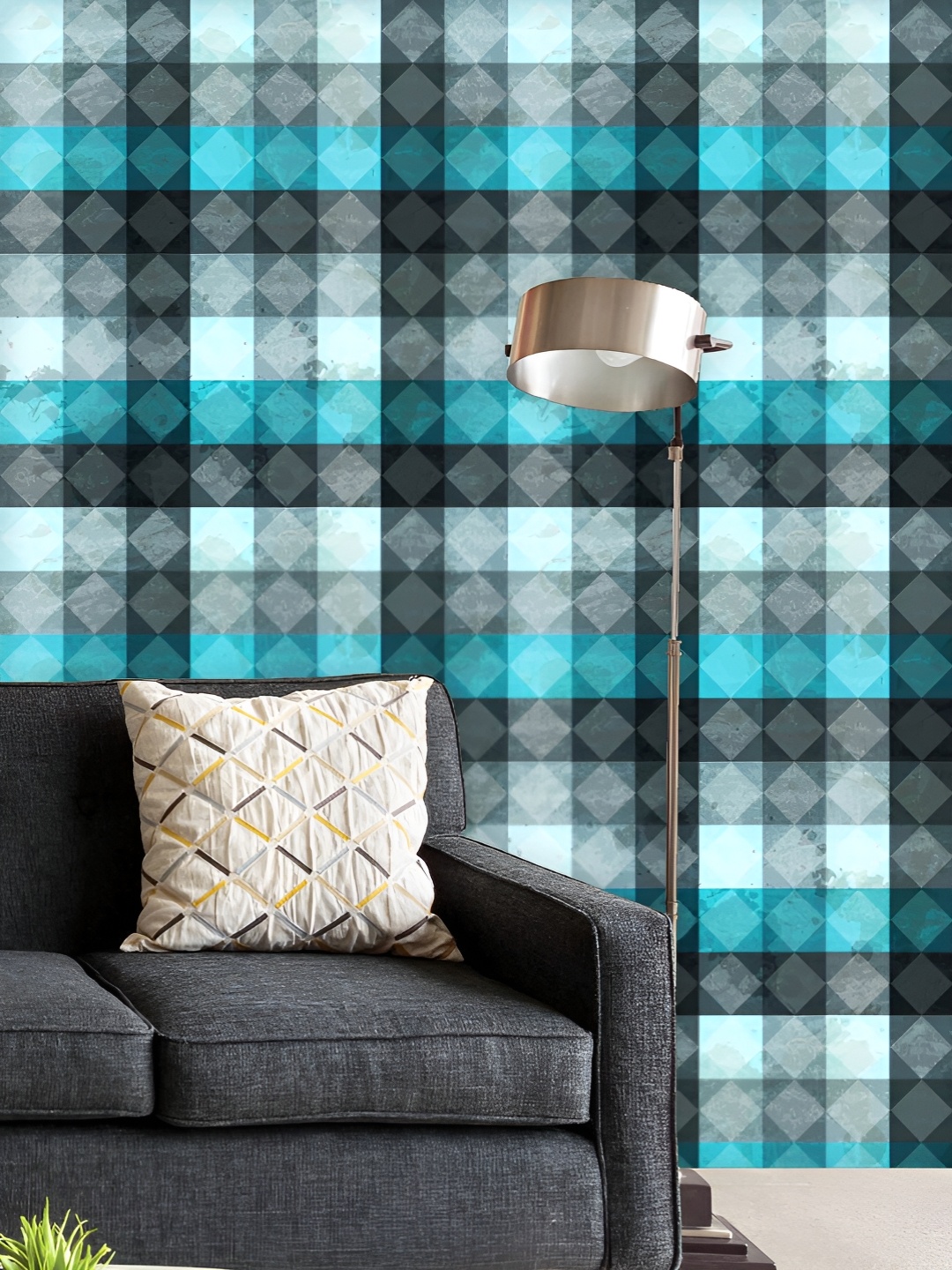 

ArtzFolio Printed UV-Resistant Anti-Bacterial Blue Vintage RombusesPeel & Stick Wallpaper, Multi