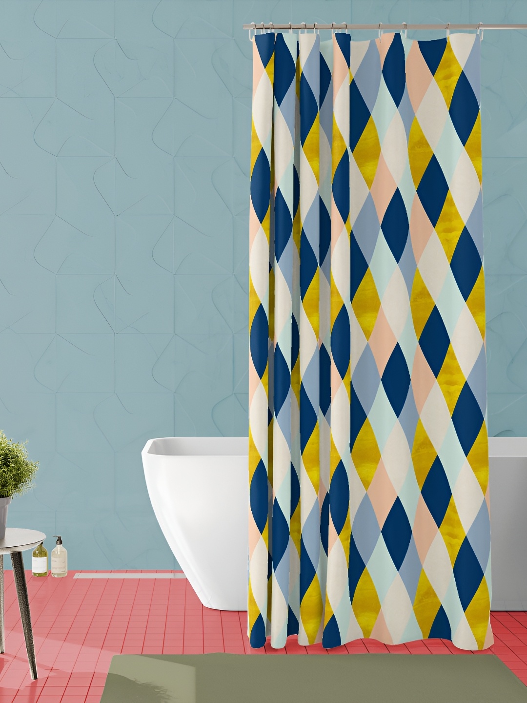 

ArtzFolio Blue & Yellow Geometric Printed Waterproof Shower Curtain