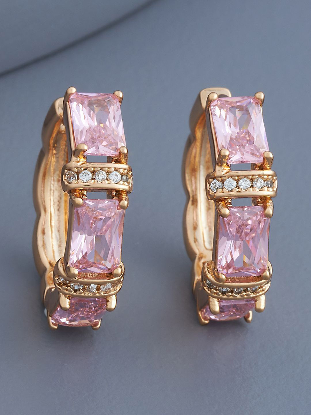 

Kushal's Fashion Jewellery Rose Gold-Plated Zircon Studded Circular Hoop Earrings