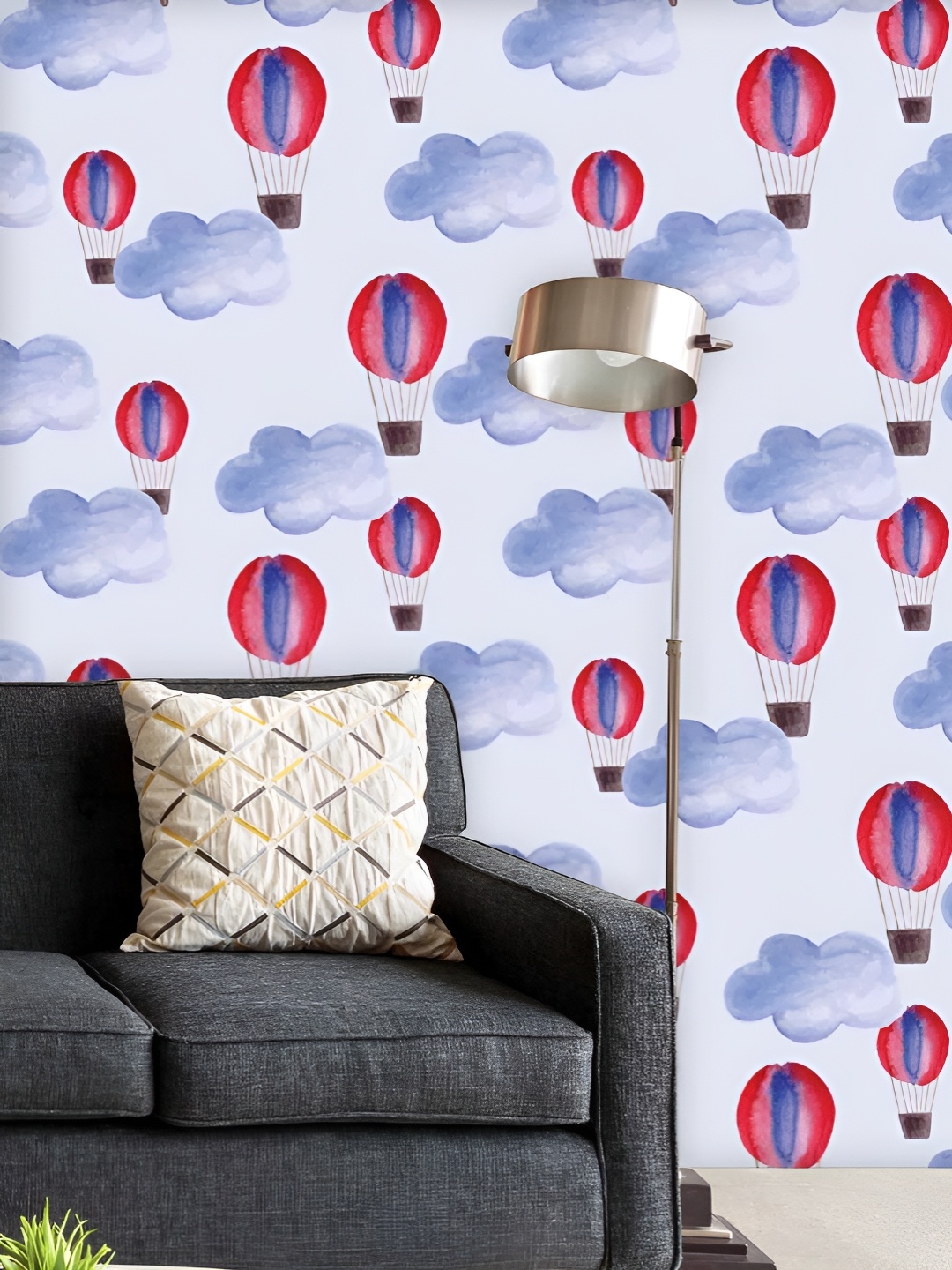 

ArtzFolio Printed UV-Resistant Anti-Bacterial Watercolor Balloons Clouds Peel & Stick Wallpaper, Multi