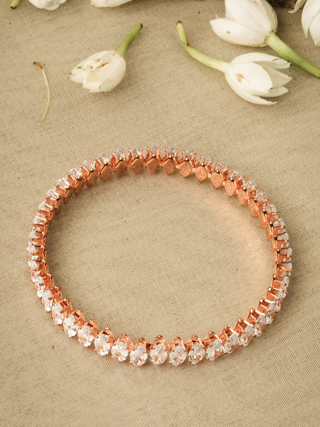 

Mirraw Rose Gold-Plated American Diamond Bangle-Style Bracelet