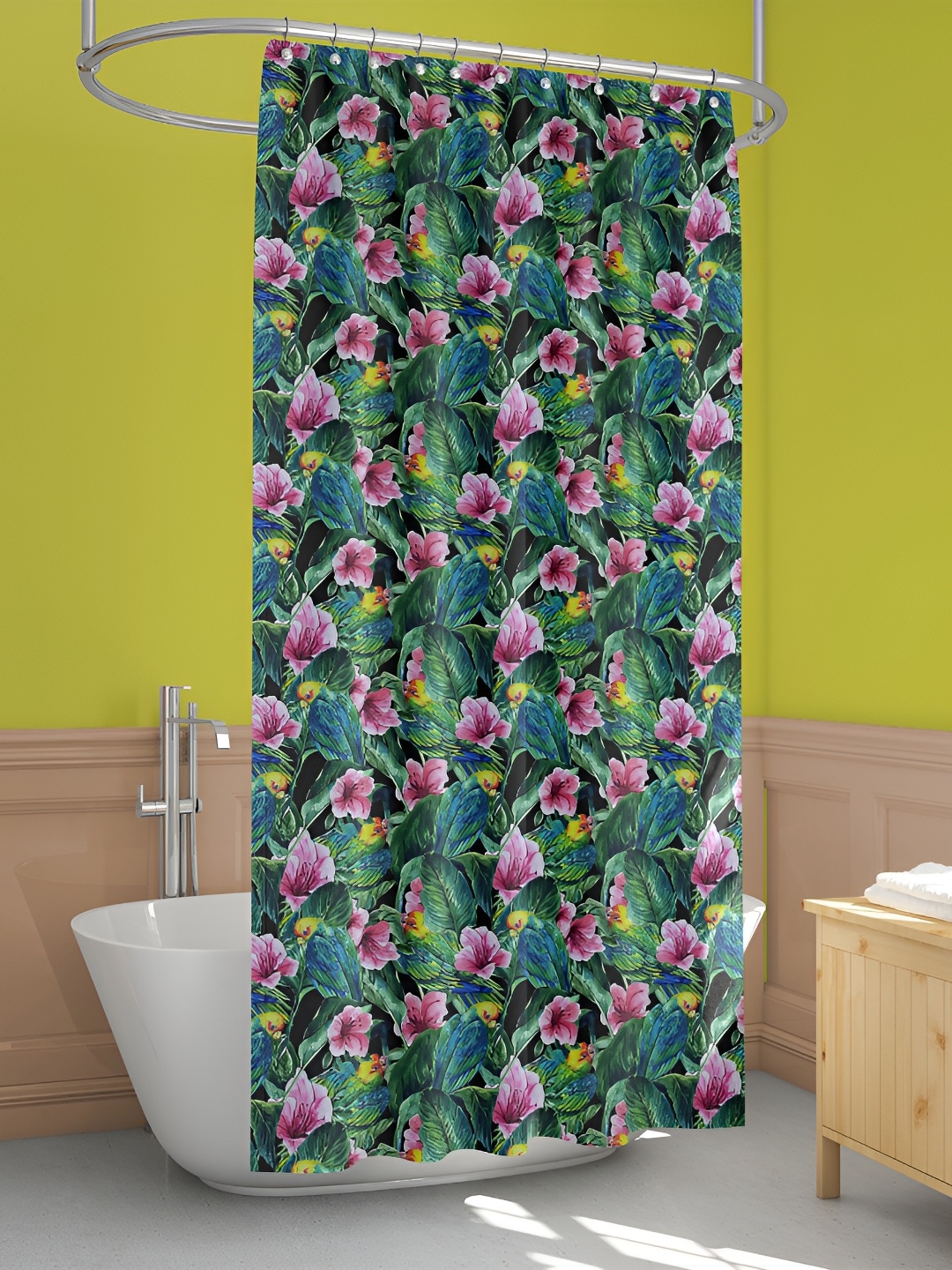 

ArtzFolio Green & Pink Floral Printed Waterproof Shower Curtain