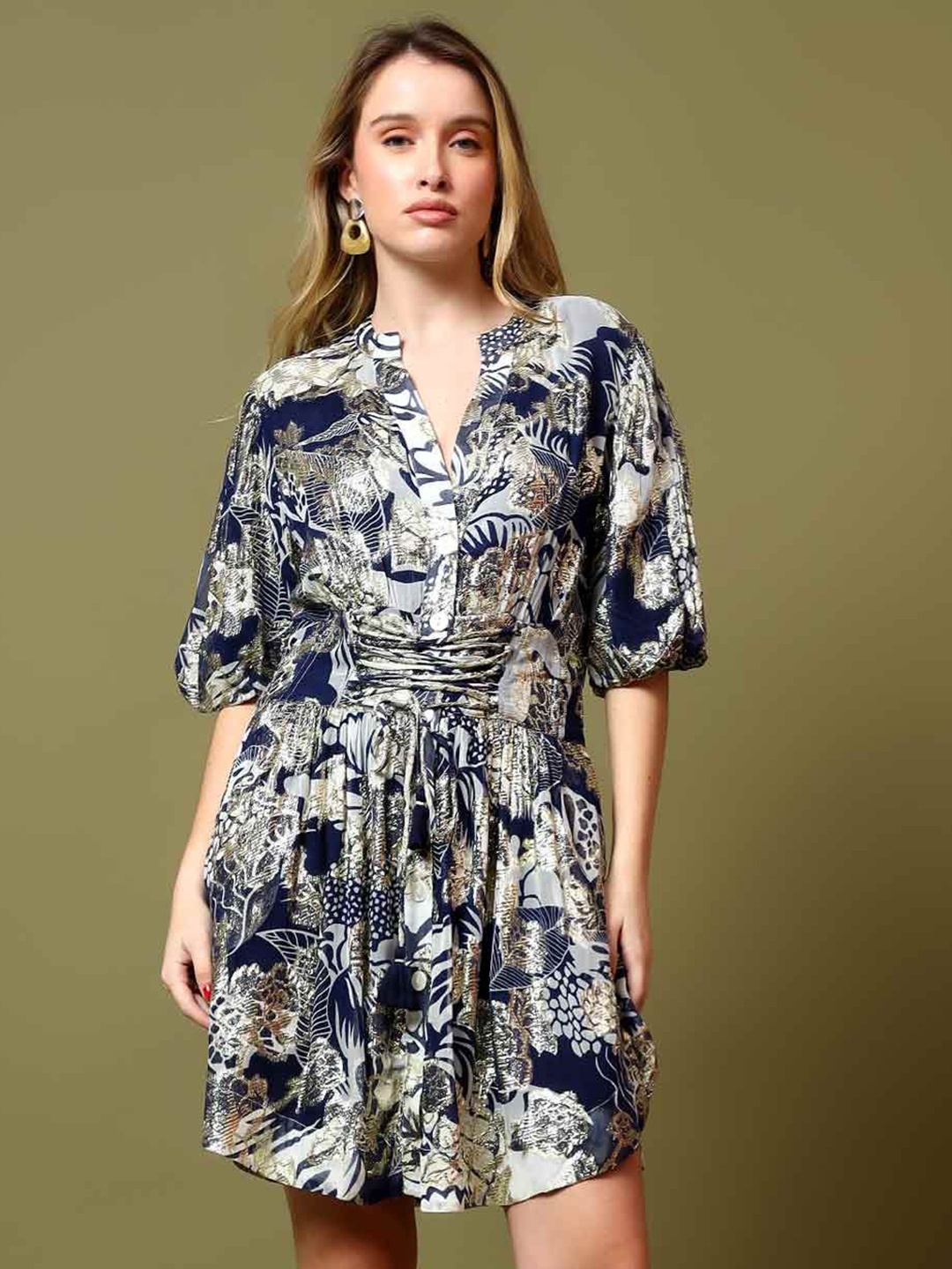 

Saint G Women Floral Print A-Line Dress, Navy blue