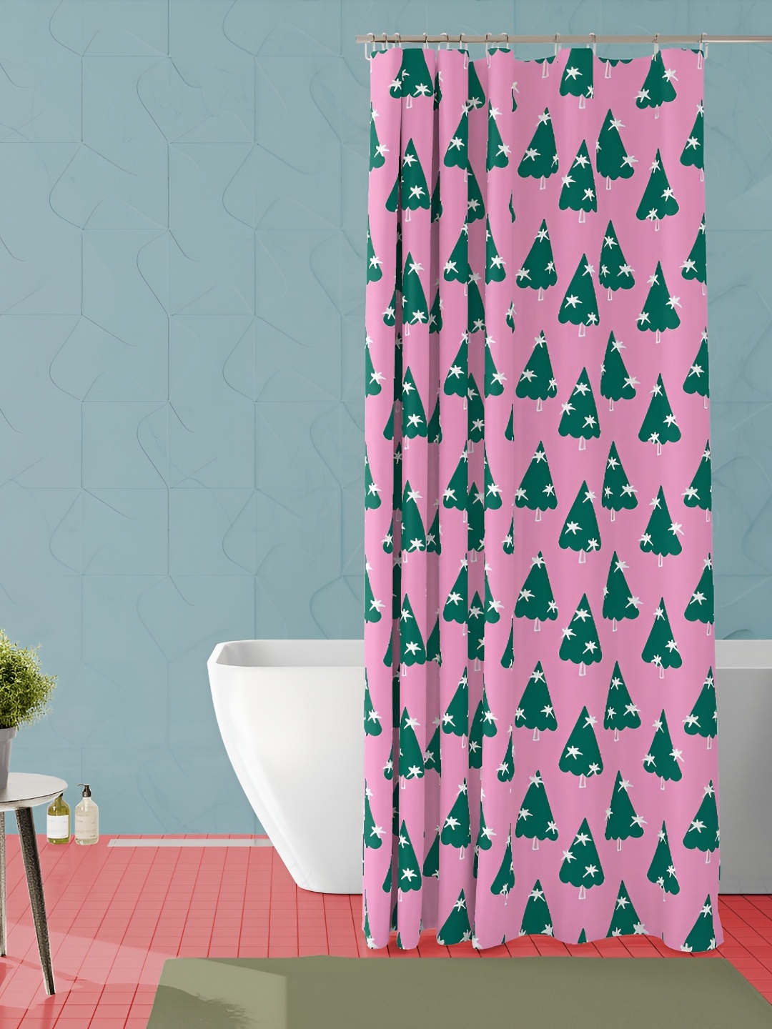 

ArtzFolio Pink and Green Geometric Printed Waterproof Shower Curtain