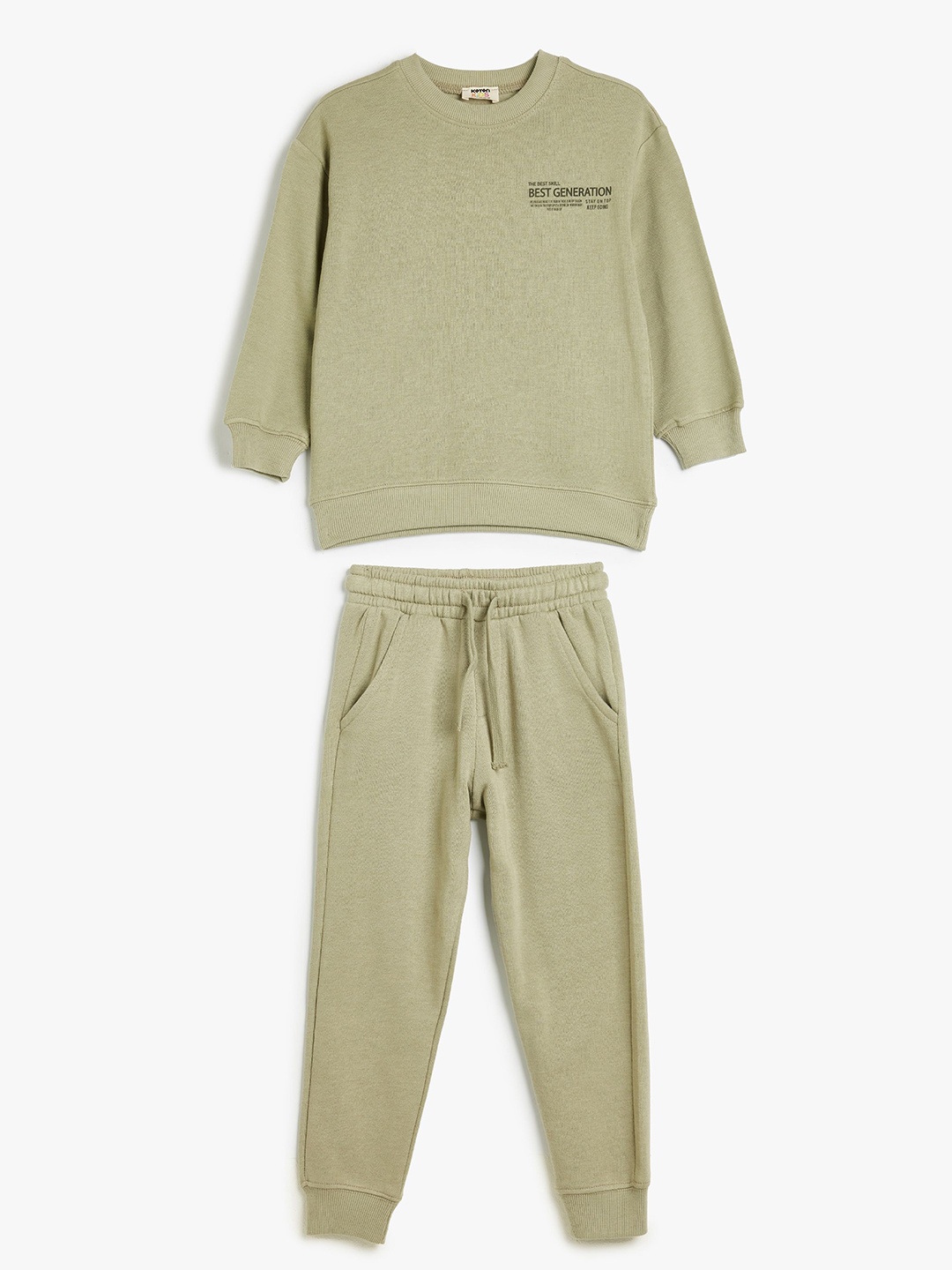 

Koton Boys Round Neck Long Sleeves Sweatshirt With Jogger, Green