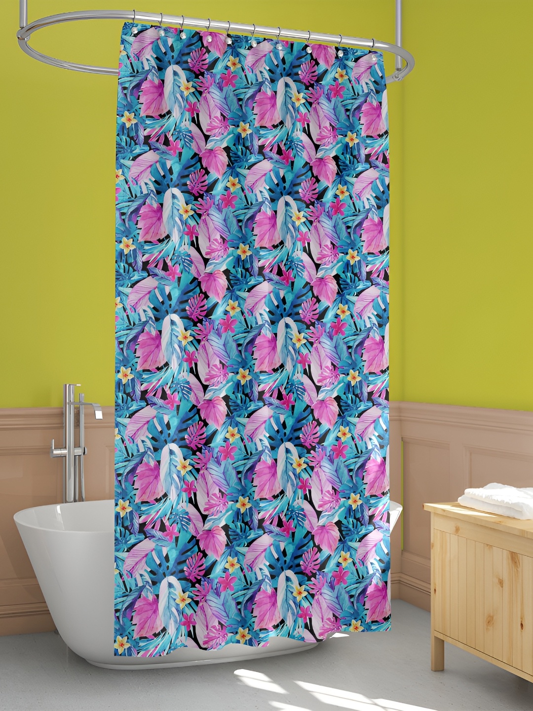 

ArtzFolio Blue & Pink Floral Printed Waterproof Shower Curtain