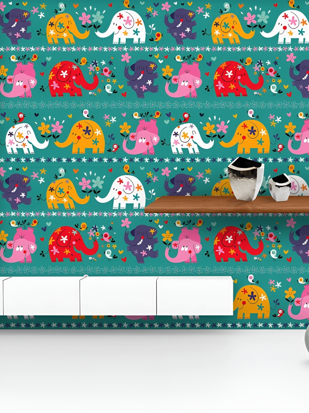 

ArtzFolio Printed UV-Resistant Anti-Bacterial Cute Elephants Peel & Stick Wallpaper, Multi