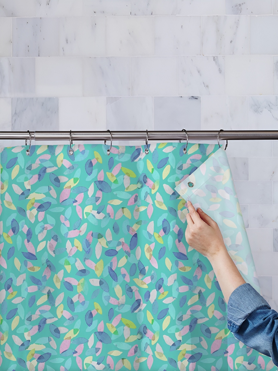 

ArtzFolio Blue & Pink Printed Waterproof Shower Curtain