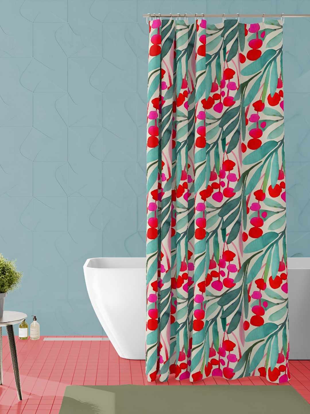 

ArtzFolio Pink and Green Floral Printed Waterproof Shower Curtain
