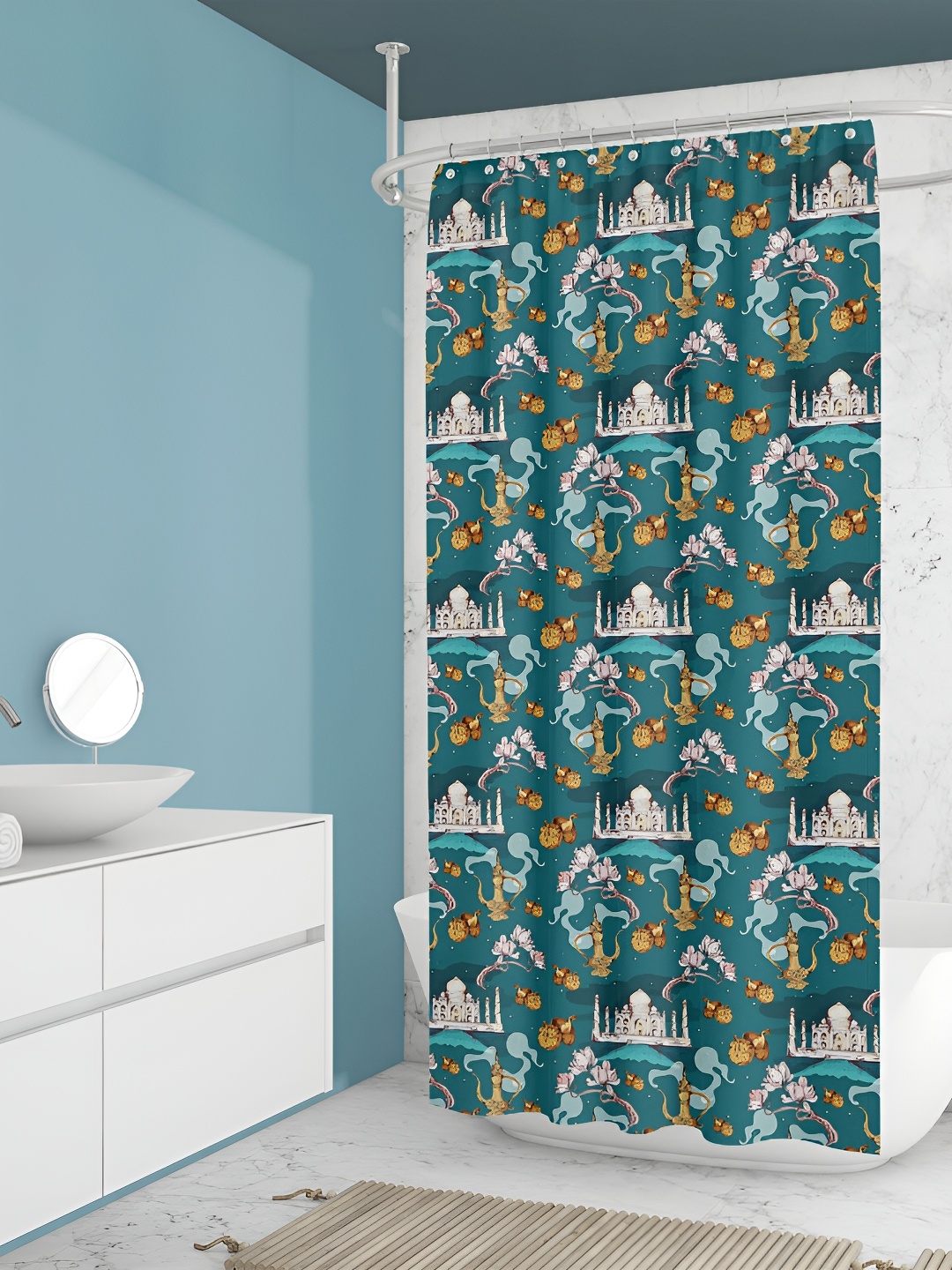 

ArtzFolio Teal & White Printed Waterproof Shower Curtains