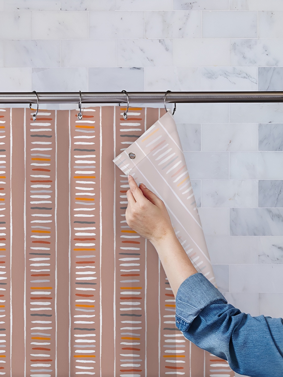 

ArtzFolio Peach & White Aabstract Printed Waterproof Shower Curtain