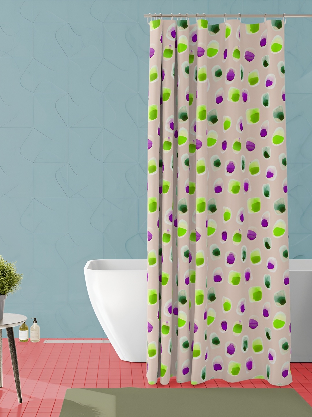 

ArtzFolio Peach Colored & Green Printed Waterproof Shower Curtain